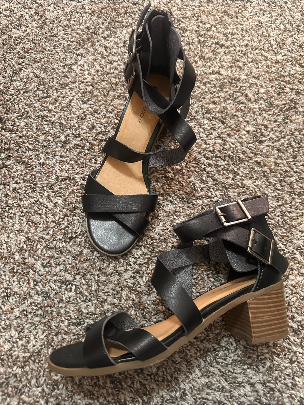 Big Buddha Black Strappy Block Heel Sandals